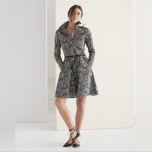SERENA & LILY JANE SHIRTDRESS LONG SLEEVE COLLARED BLACK AND WHITE THATCH PRINT